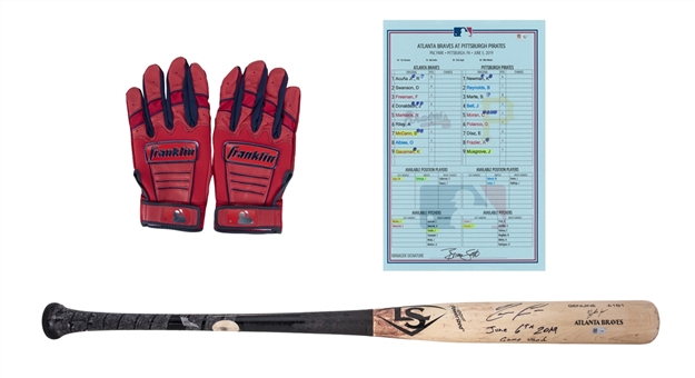 2019 Ronald Acuna Game Used & Signed Louisville Slugger A181 Bat Photo Matched To 6/5/19 to Hit 38th Career Home Run with Batting Gloves & Line Up Card (MLB Authenticated, Sports Investors & JSA)